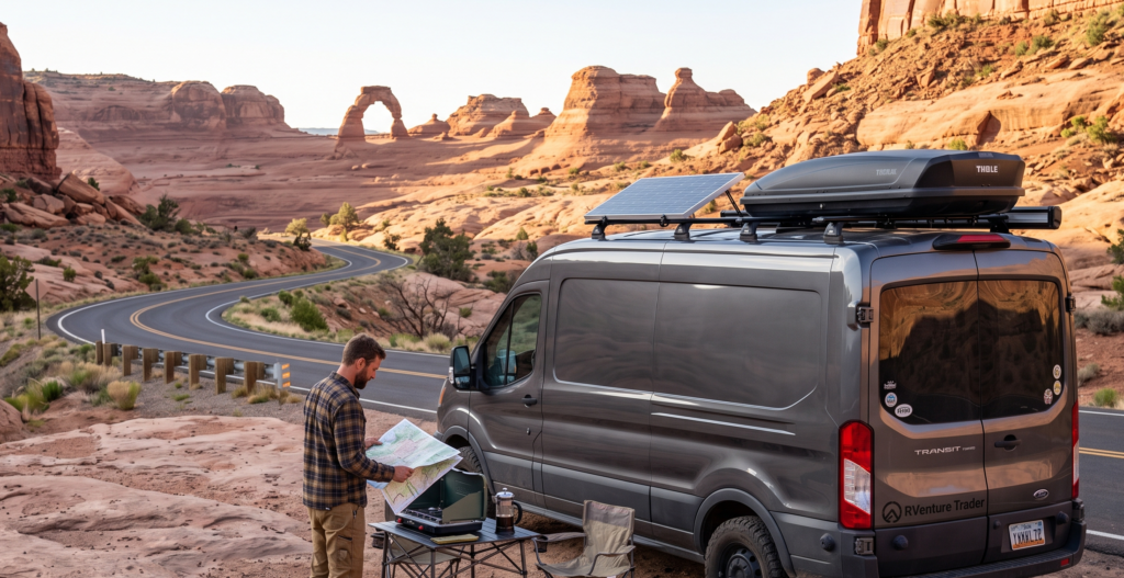 camper van parked on road side