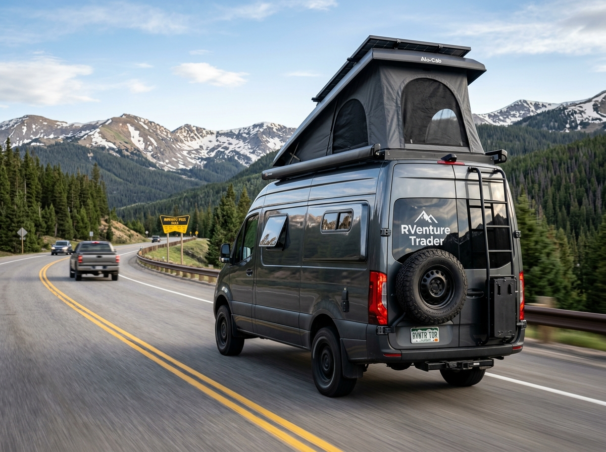 Mercedes van driving on road