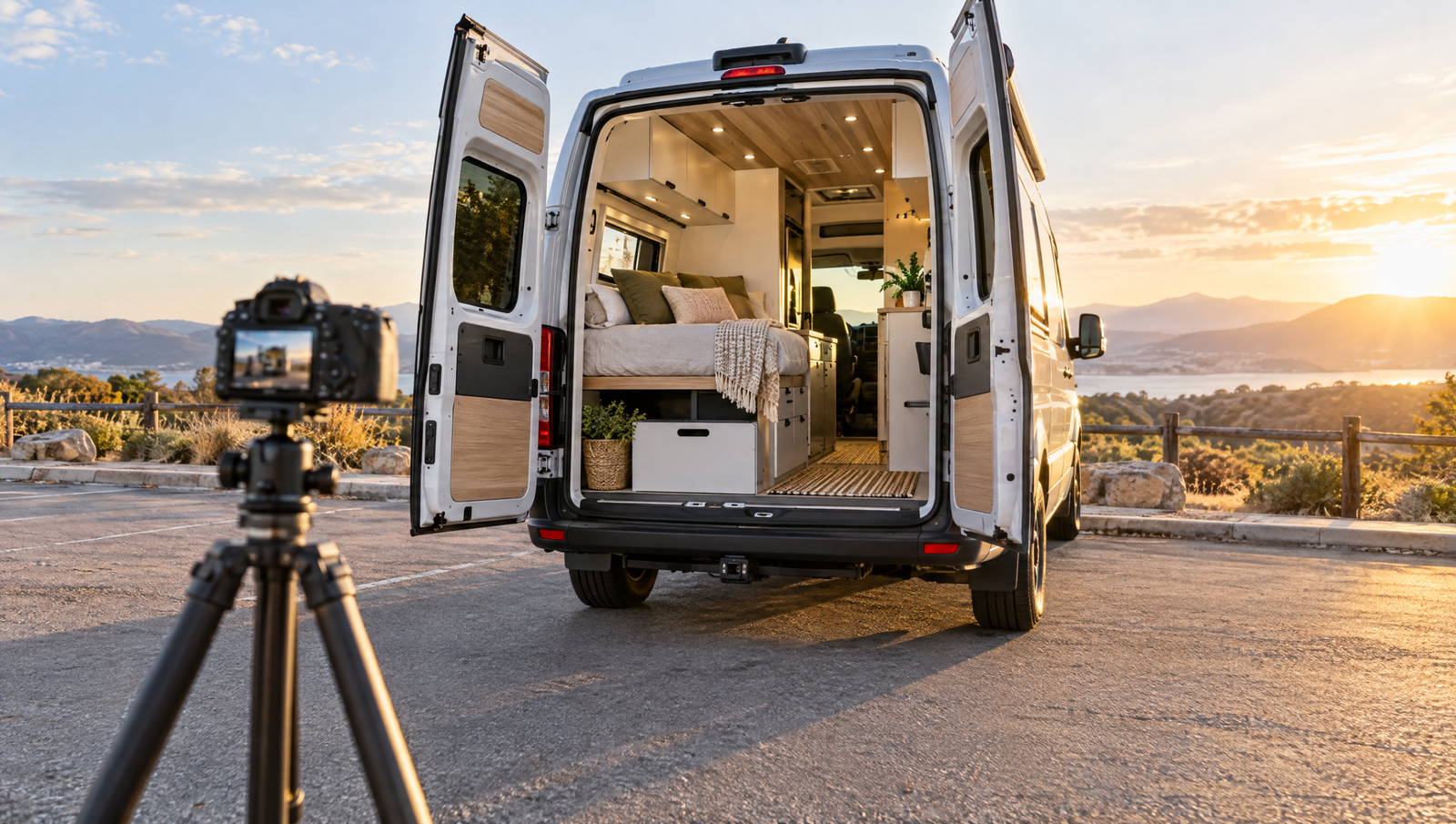 Camper van prepared and photographed for a sale listing