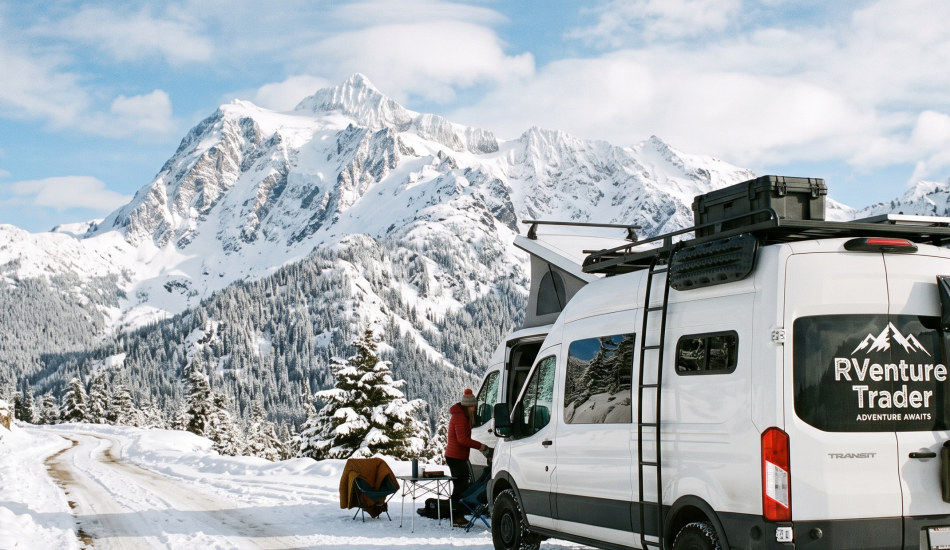 RVenture Trader adventure van campervan in snowy landscape
