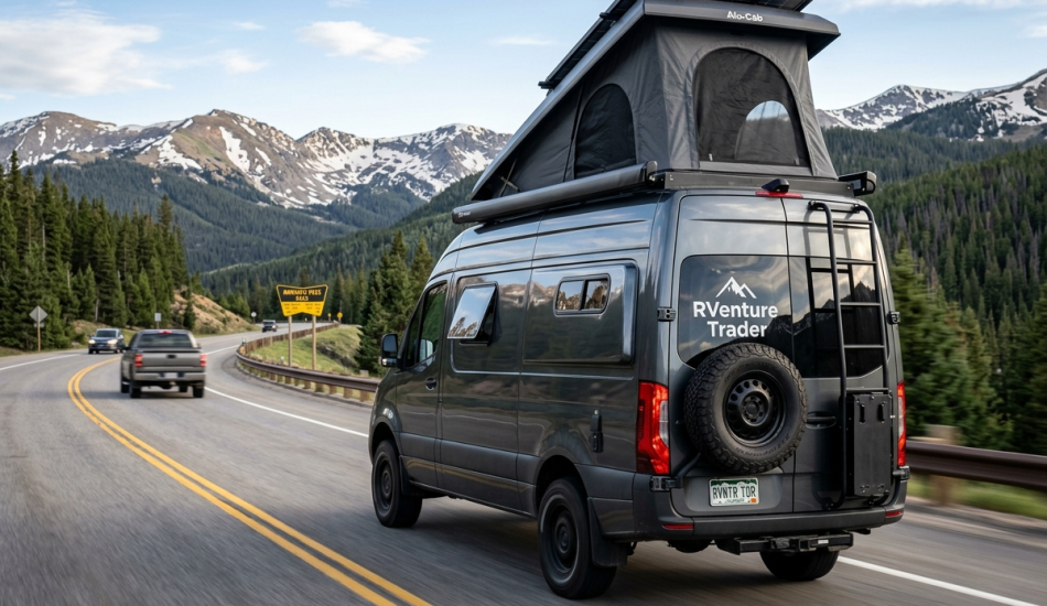 Mercedes van driving on road