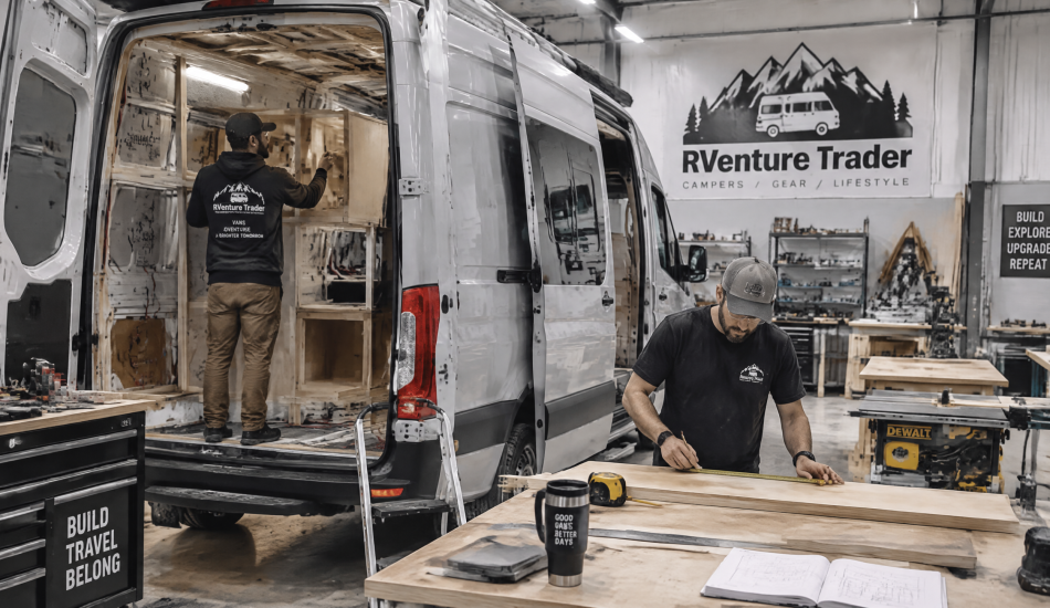 working on camper van conversion